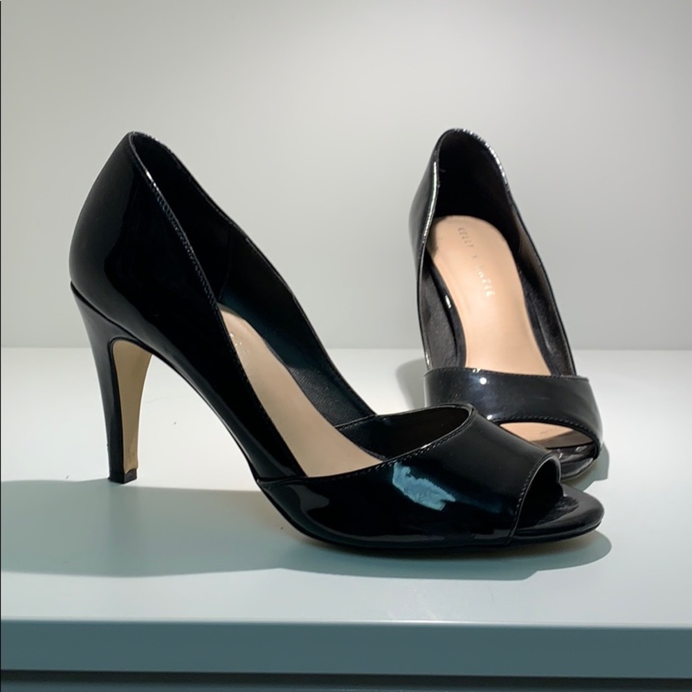 Kelly & Katie black patent peep toe heels